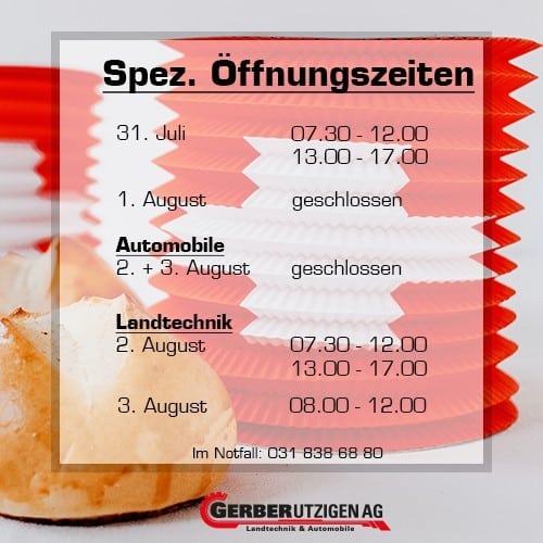 Öffnungszeiten 1. August 2024